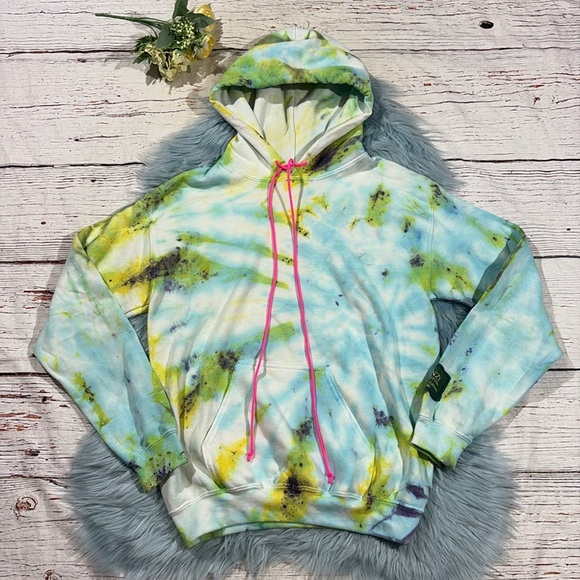 Danzy Tie Dye Swirl Blue Green Pullover Sweatshirt - Picture 1 of 8